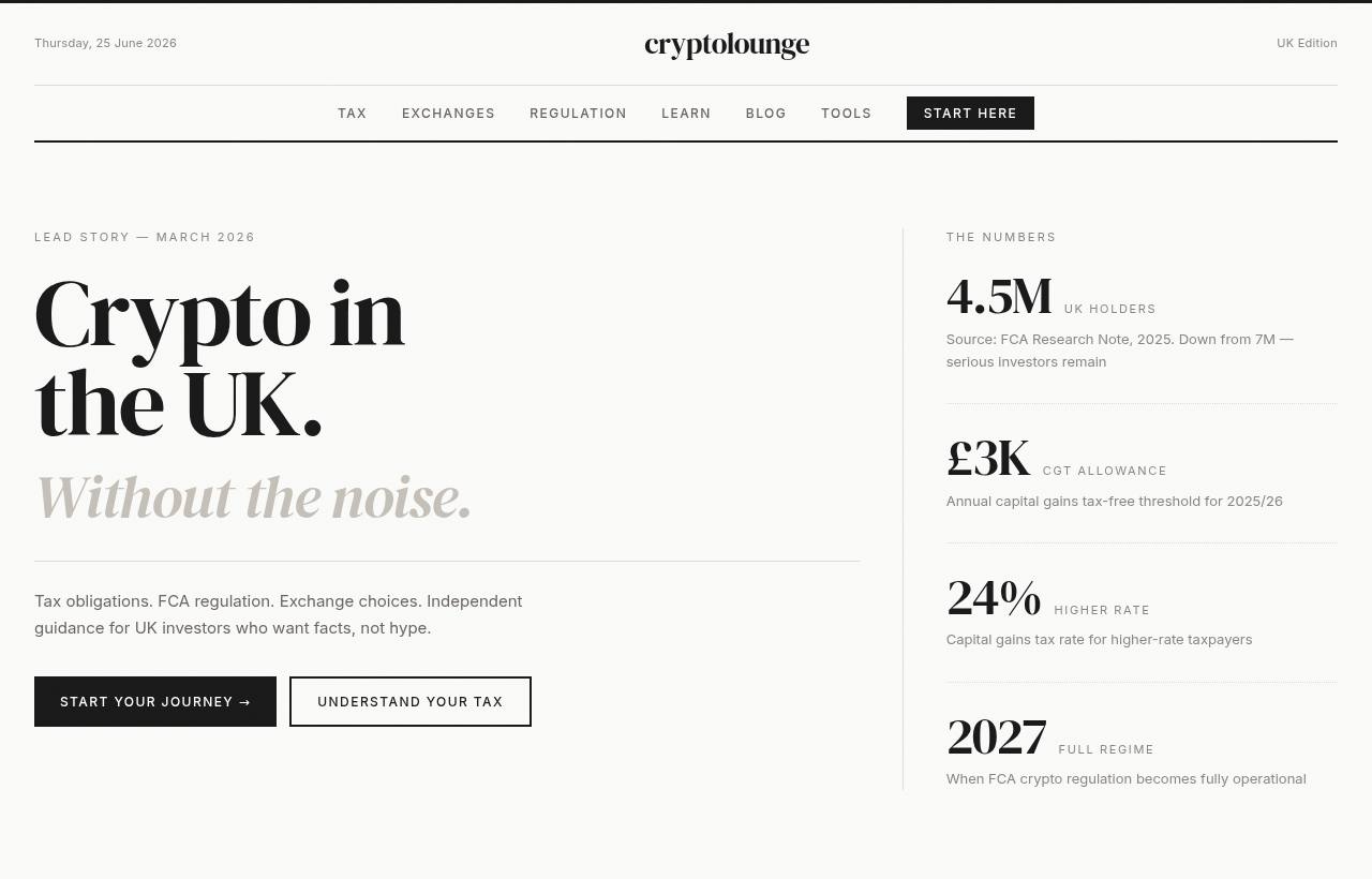 Crypto Lounge website, designed and built by Nerdster
