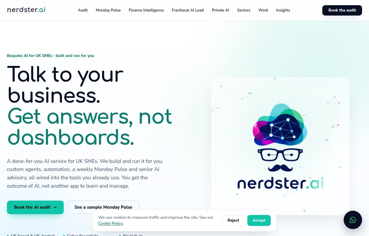Nerdster AI website homepage, designed and built by Nerdster Design
