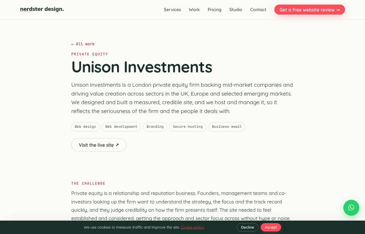 Unison Investments website homepage, designed and built by Nerdster Design